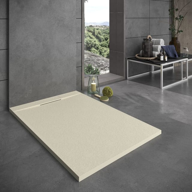 Mineralguss-duschwanne Extra Flach Vortex Schieferoptik Beige 80x150 Cm