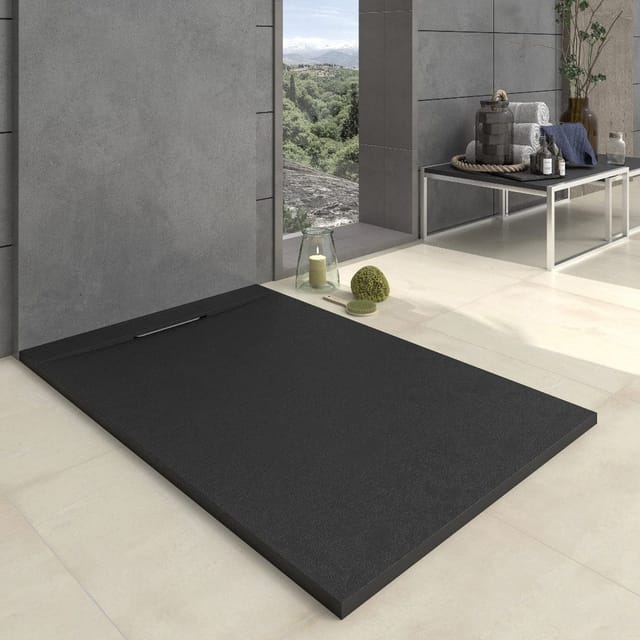 Mineralguss-duschwanne Extra Flach Vortex Schieferoptik Schwarz 80x100 Cm