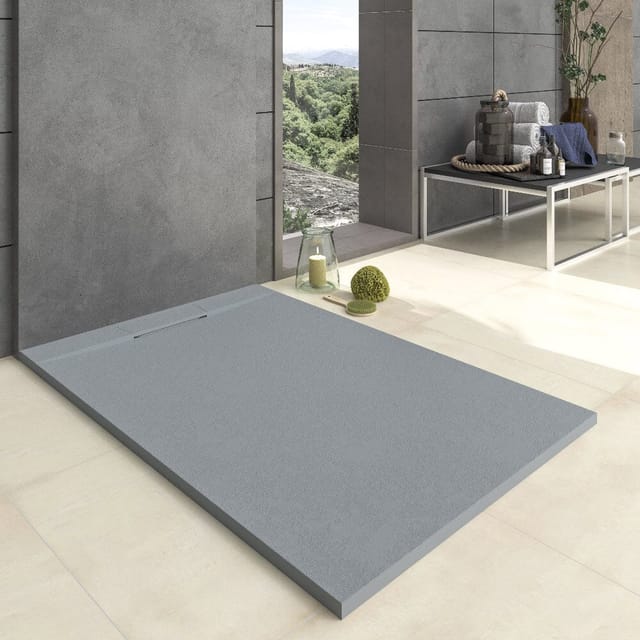 Mineralguss-duschwanne Extra Flach Vortex Schieferoptik Grau 80x180 Cm