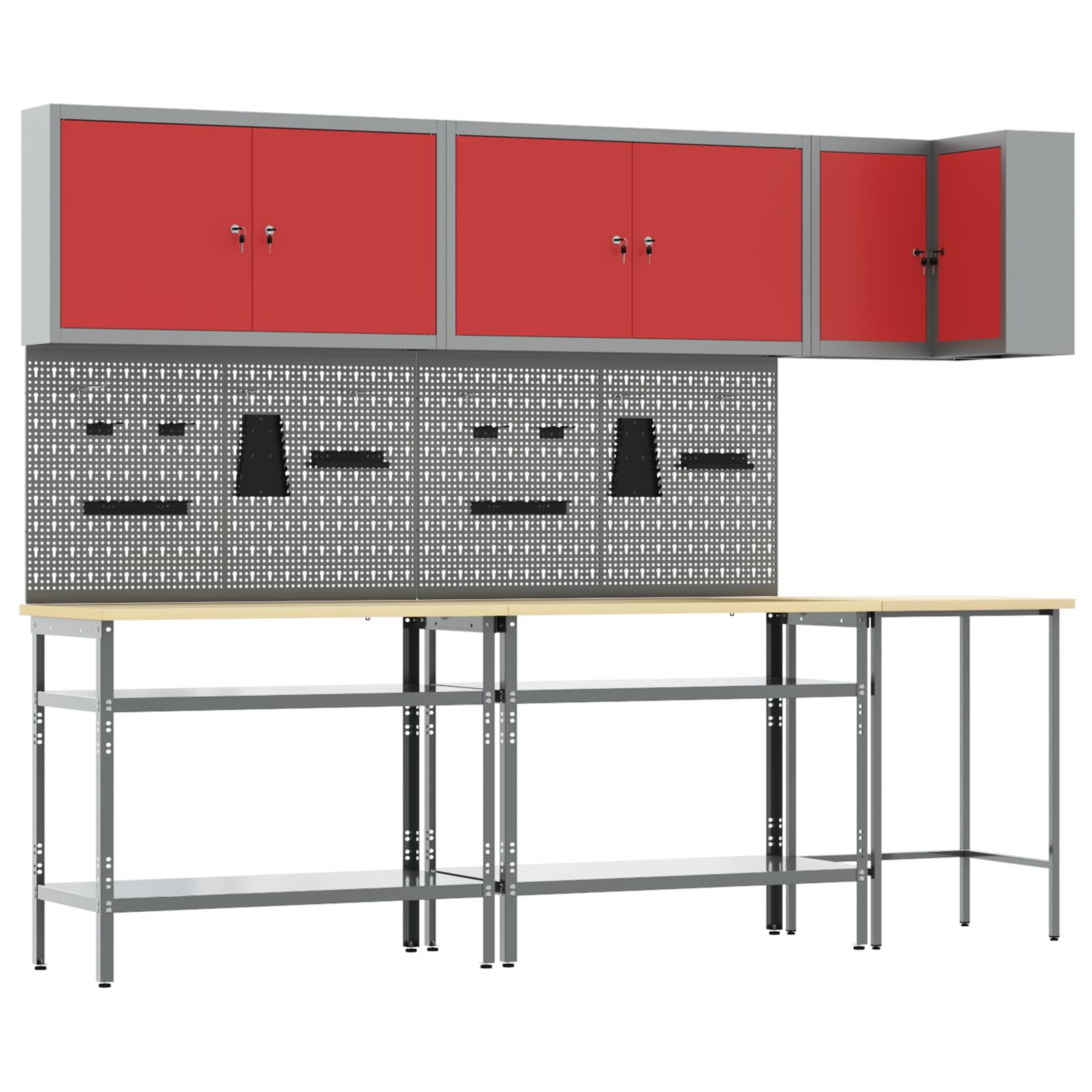Arbeitsschrankset Mit Regal Mit Speicher 10 Pcs Rot Und Grau