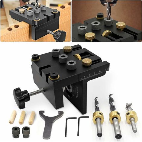 3-in-1-kassette Für 6/8/10/15 Mm Pocket-holes Mit Klemmhalter, Verstellbare Bohrlehre Und Positionierhilfe Für Möbel