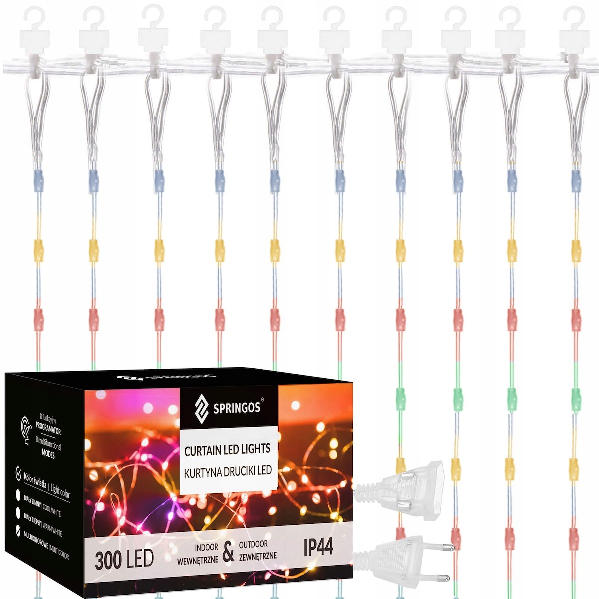 Lichtvorhang 300 Led 3x3m Mit Strom Stangen Lichter Girlande Fernbedienung Draht/p
