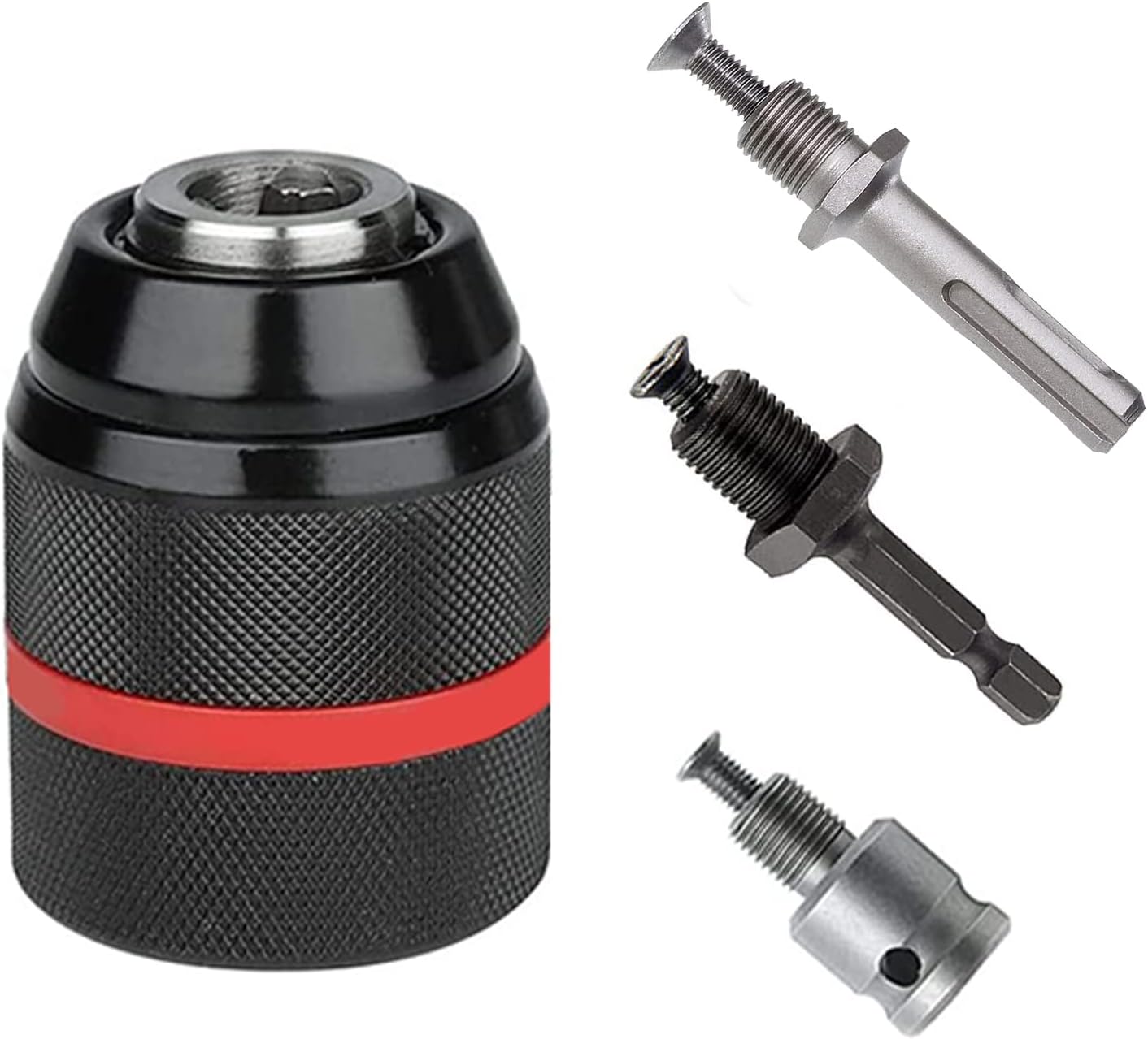 Mandrin Perceuse 1.5-13mm, Filetage 1/2" 20unf, Rapide Adaptateur Mandrin Visseuse, Avec Sds Plus, 1/4 Hex Et Clé À Chocs, Outil De Conversion, Pour Perceuse Électrique, Clé Électrique (4)