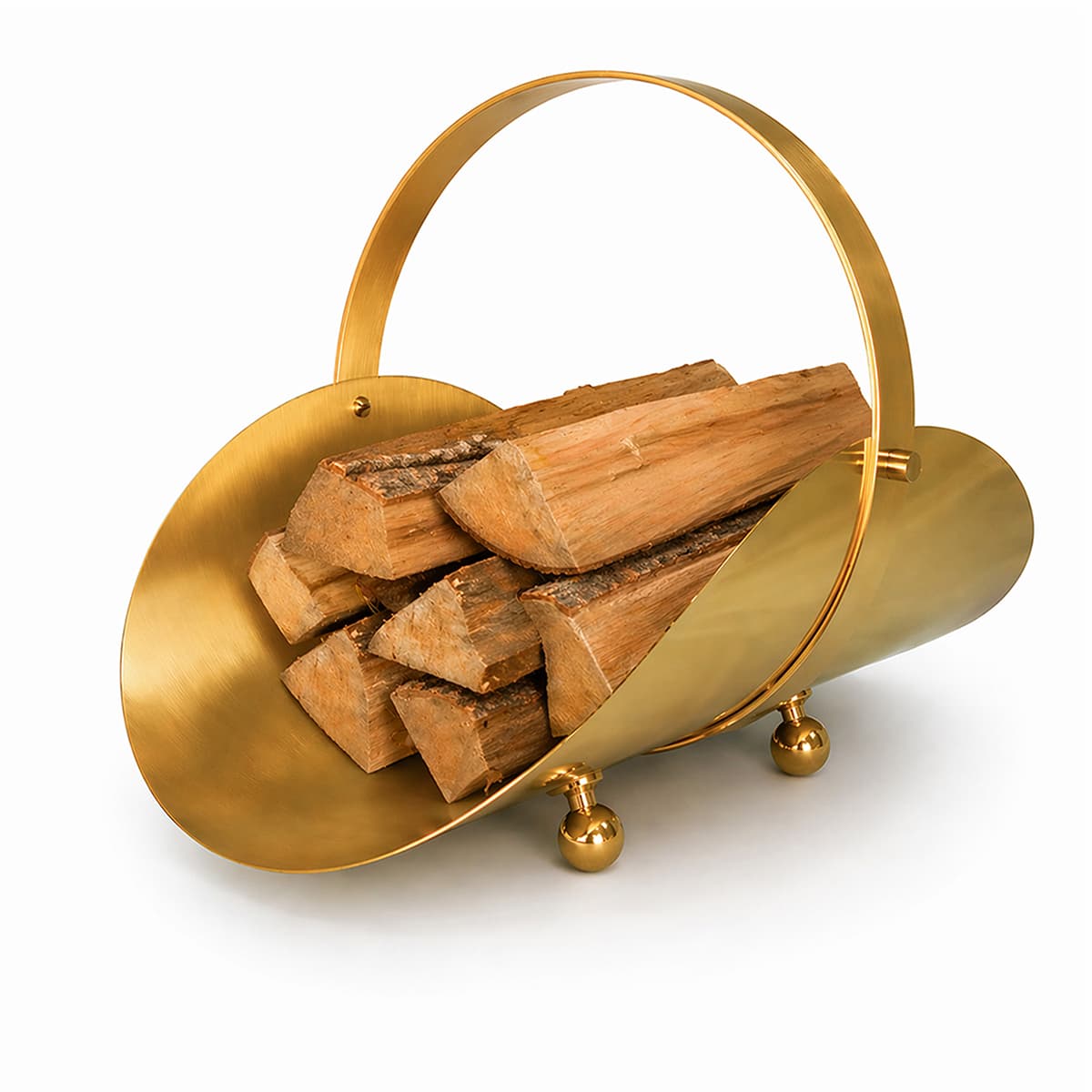 Edler Kaminholzkorb Messing Massiv - Holztrage Modern Elegant - Kaminaccessoire
