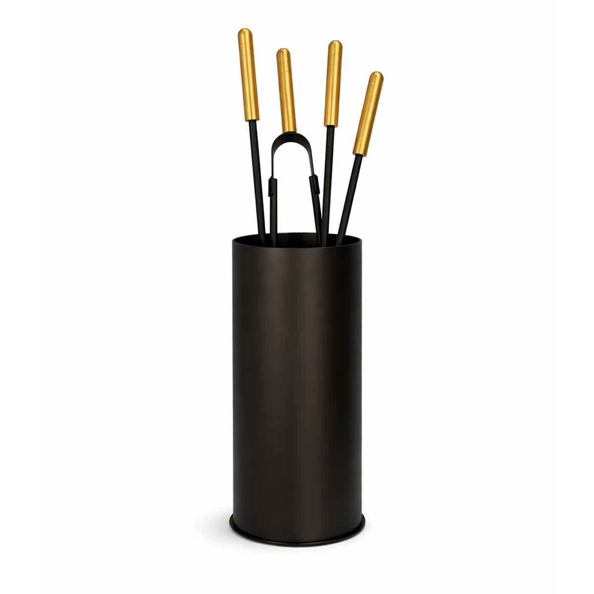 Kaminset Kaminbesteck 5-tlg. Schwarz Pulverbeschichtet Mit Messing-griffstücken