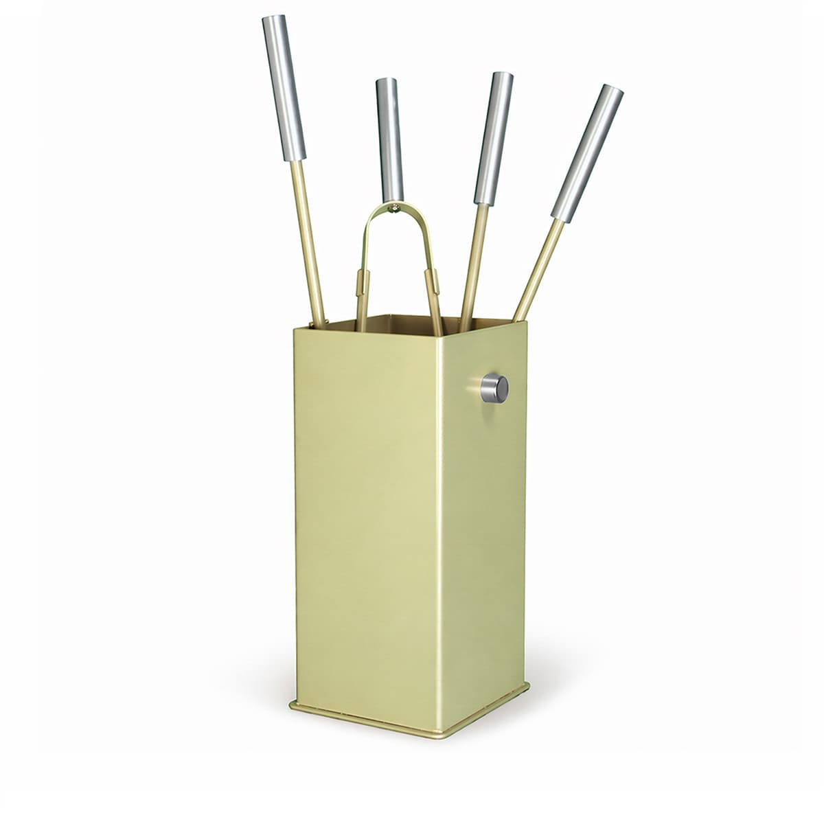 Stilvolles Ofenbesteck 5-tlg. - Kaminbesteck Taupe & Edelstahlgriffe - Kaminset