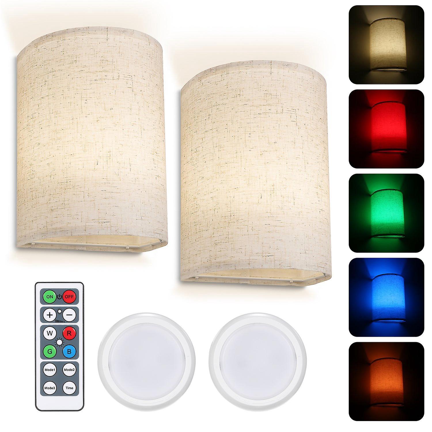 Neoglint Rgbw Retro Wall Lamp Fabric Shade Wall Sconce Dimmable Wall Light Fixtures With Remote Cont
