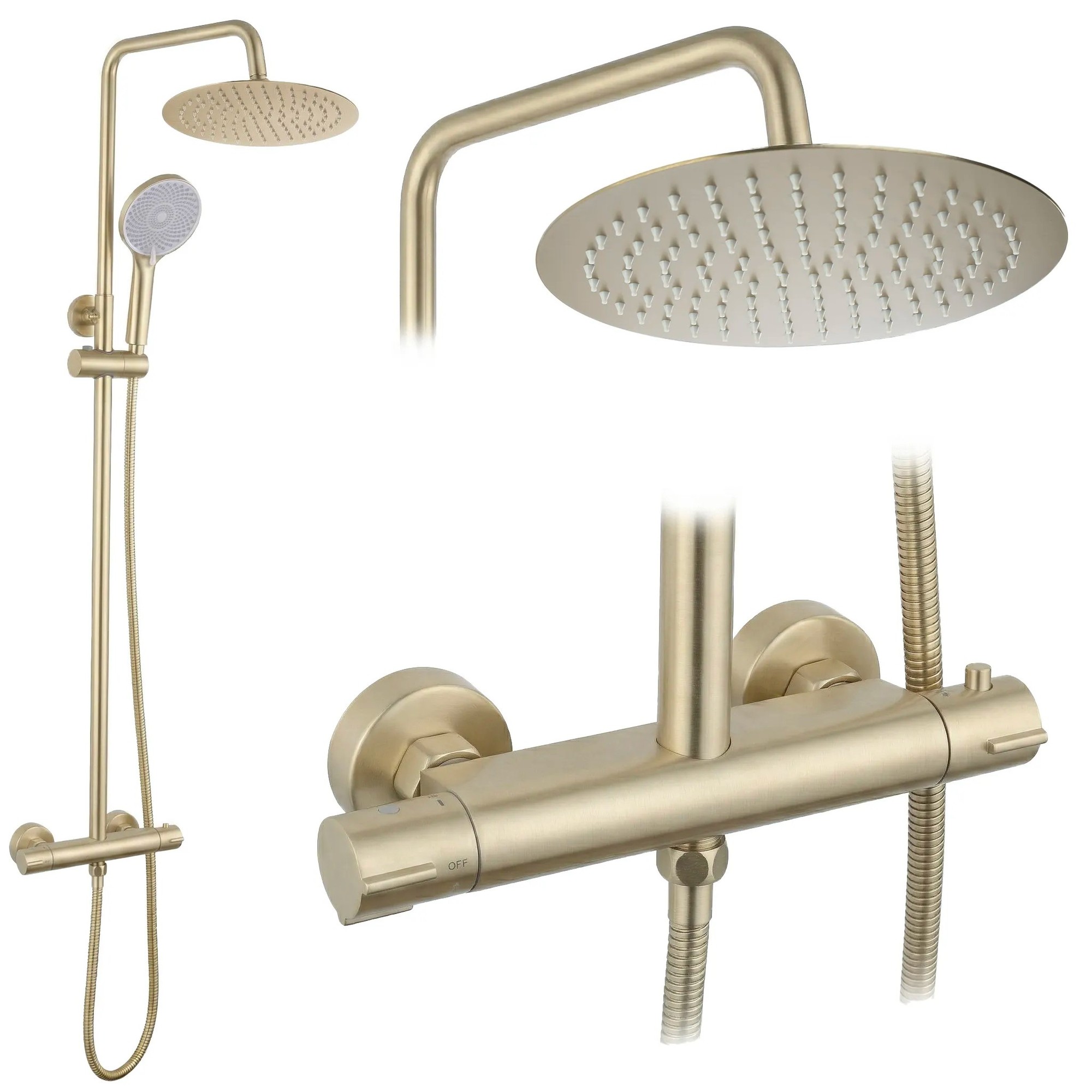 Duschset Rea Lungo Termostat Brush Gold
