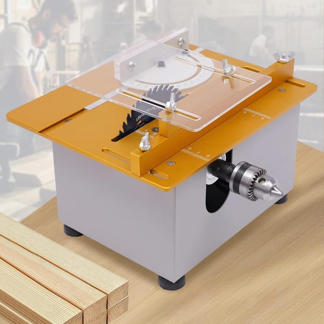 Mini Scie De Table Professionnelle Multifonctionnelle Avec Lame Relevable Avec Couteau À Onglet, 300 W, Power Diy, Travail Du Bois, Outil Fait Main, Doré