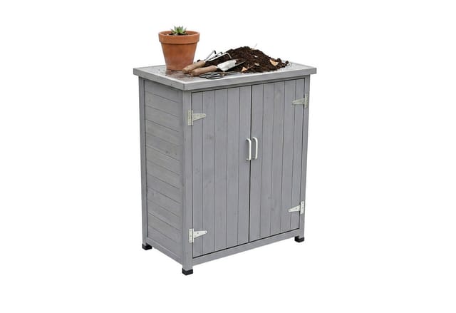 Relaxdays Pflanztisch Mit Unterschrank, Holz, Verzinkte Arbeitsplatte, Hxbxt: 90 X 75 X 40 Cm, Gartenschrank, Grau