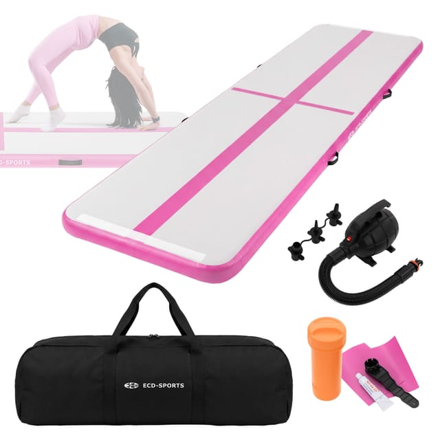 Ecd Germany Aufblasbare Gymnastikmatte Turnmatte Airtrack 4m, Rosa, 10 Cm Dicke, Tumbling Matte Air Matte Track Trainingsmatte Fitnessmatte Sportmatte Yogamatte Mit Tragetasche & Elektr. Luftpumpe