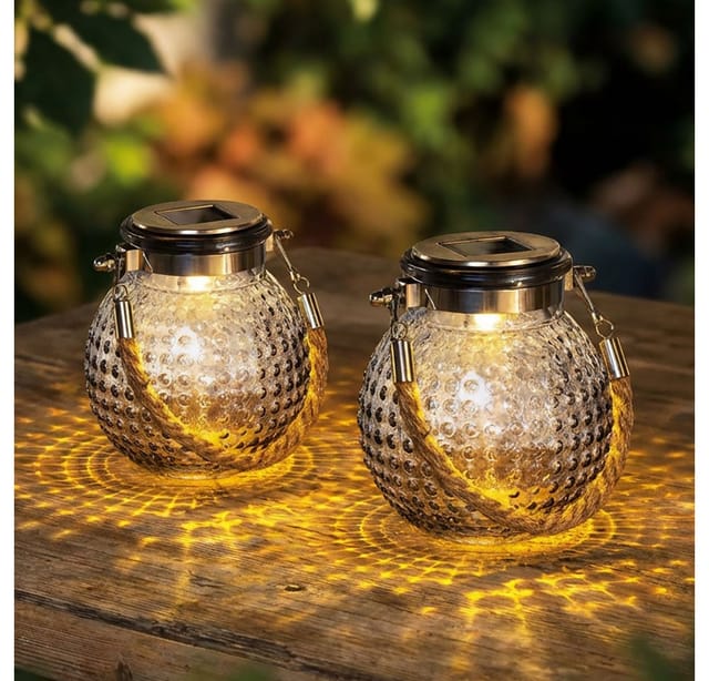 Led Solar Laterne Gartendeko Hängend Terrasssenlampe Außenleuchte Tischlampe, Glas Klar, Warmweiß, D 10,5 X 12,5 Cm, 2er Set