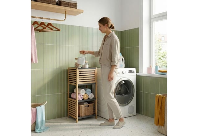 Badregal Kydesby 83x39x30 Cm Bambus Natur/grau [en.casa]