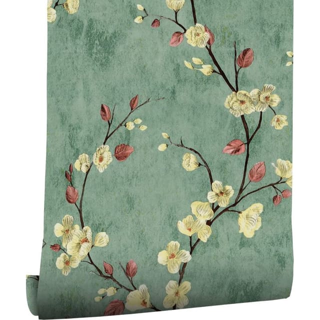 Selbstklebende Tapete Mit Blumen- Und Blättermuster, 44 Cm X 300 Cm, Vintage-stil, Abnehmbarer Aufkleber, Pvc-vinyl, Wasserfeste Folie, Dekorative Möbel, Wohnzimmer, Badezimmer, Schlafzimmer, Kleiders