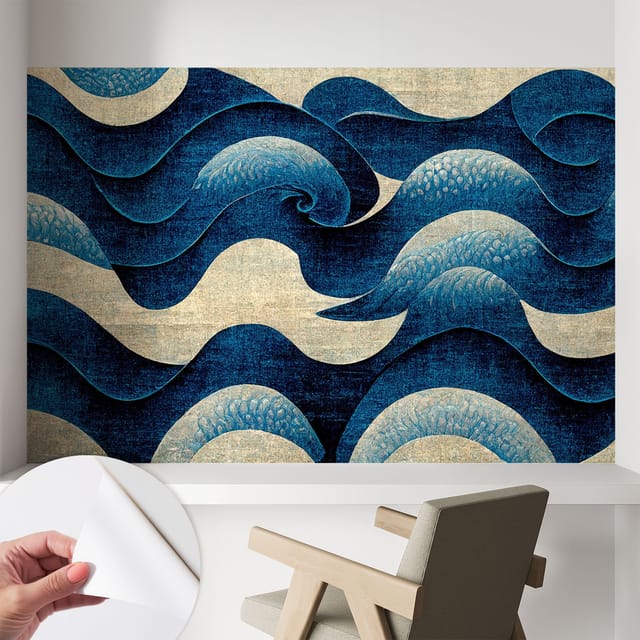 Tapete Selbstklebend - Modernes Design - Wohnungsdeko - Geruchslos - Langlebig Blaue Wellen 104x70 Cm