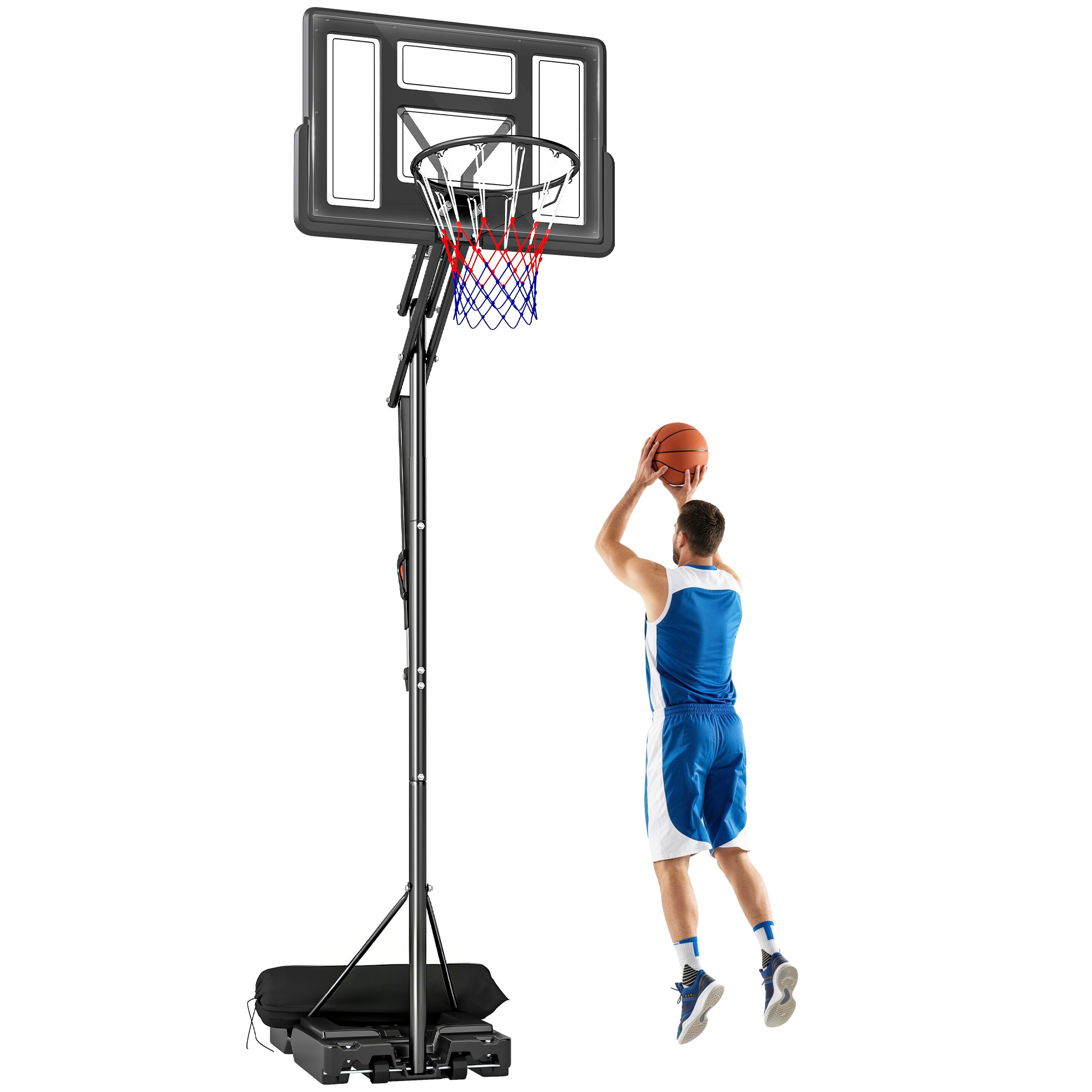 Outdoor-basketballkorb Mit Beschwertem Fuß Und Rollen, Aus Stahl, Pe Und Pc, 120 X 120 X 370 Cm