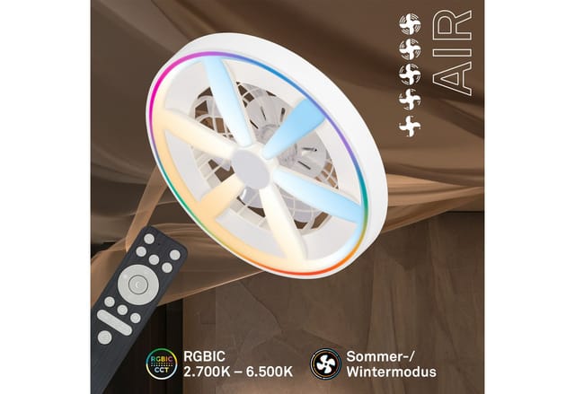 Briloner Deckenventilator Mit Licht Fernbedienung Ø48cm Rund 48,5w 6400lm 2700k-6500k Warmweiß Bis Tageslichtweiß Rgbic Dc-motor Weiß - Deckenleuchte Schlafzimmer Büro