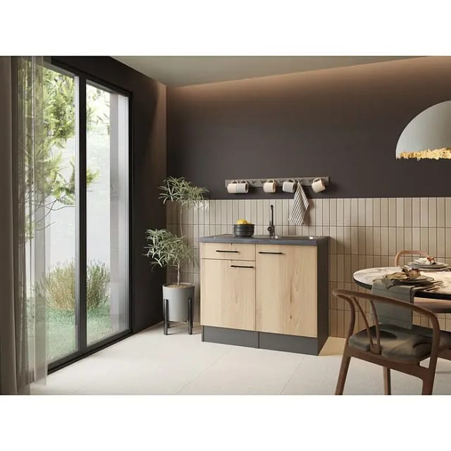 Spülenschrank Küchenschrank Schublade 100 Cm Artisan Eiche Grau Oliver Respekta