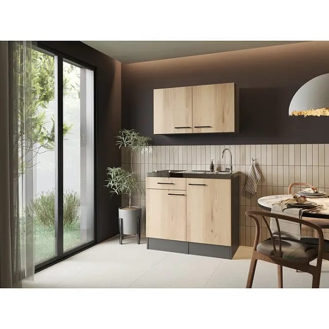 Miniküche Singleküche Küche Pantry Set 100 Cm Artisan Eiche Grau Oliver Respekta
