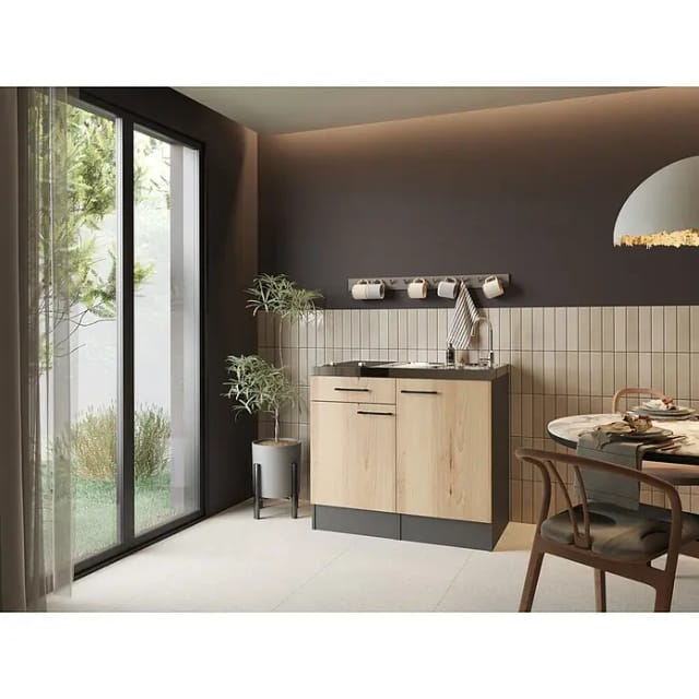 Miniküche Singleküche Küche Pantry 100 Cm Artisan Eiche Grau Oliver Respekta