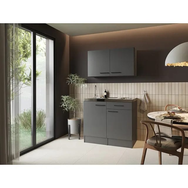 Miniküche Singleküche Küche Pantry Set 100 Cm Grau Matt Oliver Respekta