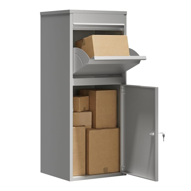Wiltec Paketkasten Grau 410 X 380 X 1020 Mm Paketbox Aus Stahl Mit Pulverbeschichtung Abschließbarer Standbriefkasten Für Paketannahme Zu Hause Zustellung Von Paket, Post, Brief