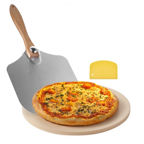 Pizzastein Backstein 381 X 381 Mm, Runder Cordierit-pizzastein, Große Steinplatte Mit Schaber & Aluminiumschaufel, 17 Mm Dick, Hitzebeständig, Geeignet Für Küchenofen Brotbacken Pizzabacken