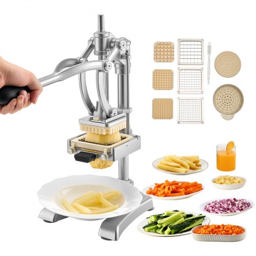 Kommerzieller Pommes-frites-schneider, Gemüseschneider Obstschneider Edelstahl Mit 3 Ersatzklingen (12,7/9,525/6,35 Mm) Und Einer Entsafterklinge, Manueller Kartoffelschneider Pommesschneider