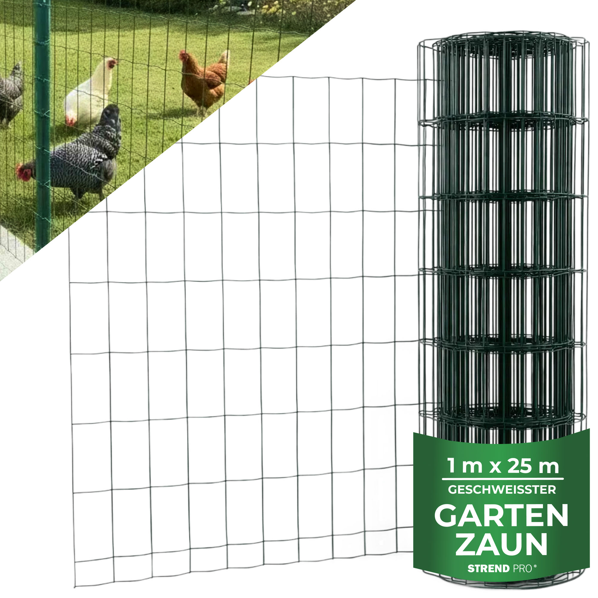 Geflecht Europlast 1, 1000/100x50/2,20 Mm, Grün, Ral 6005, Zn+pvc, Umzäunung, Packung 25 M