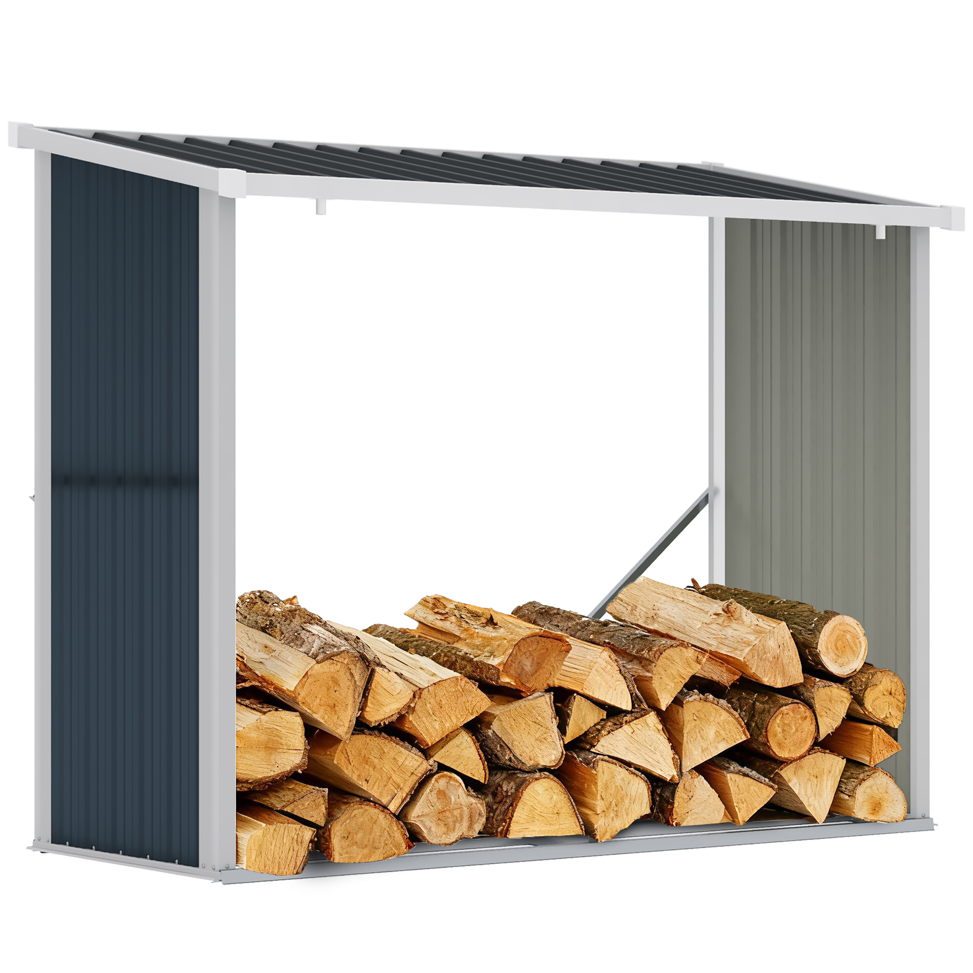 Holzschuppen Aus Verzinktem Stahl Mit Schrägdach Für Garten, Terrasse Und Außenbereich, 185 X 84 X 133,5/148,5 Cm, Grau