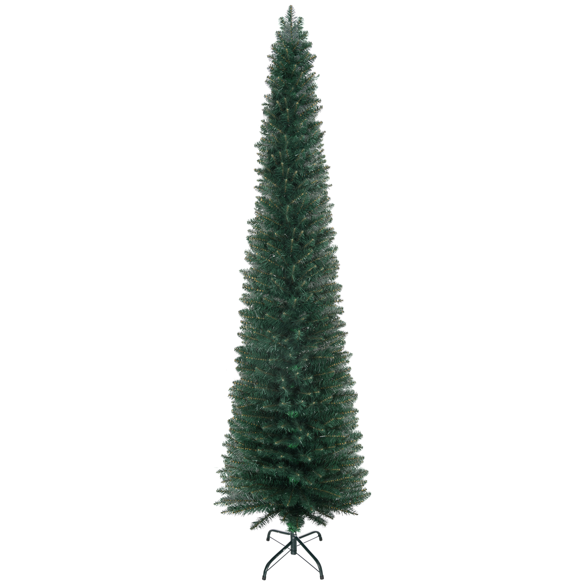 210 Cm Schmaler Künstlicher Weihnachtsbaum Mit 510 Zweigen, Faltbarem Fuß Und Metallständer, Einfacher Aufbau, Grün
