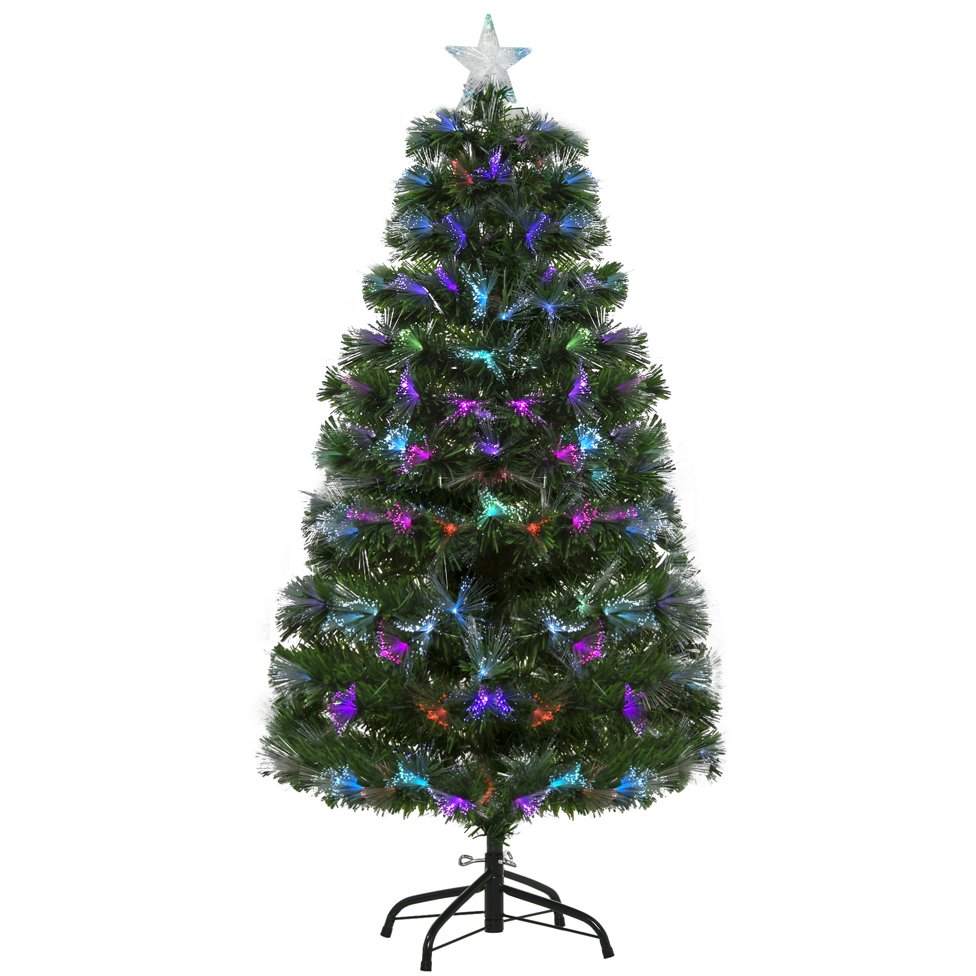 120 Cm Hoher Weihnachtsbaum Mit 130 Led-lichtern Und Farbigen Glasfasern, 130 Feuerhemmenden Pvc-zweigen Und Einem Metallfuß