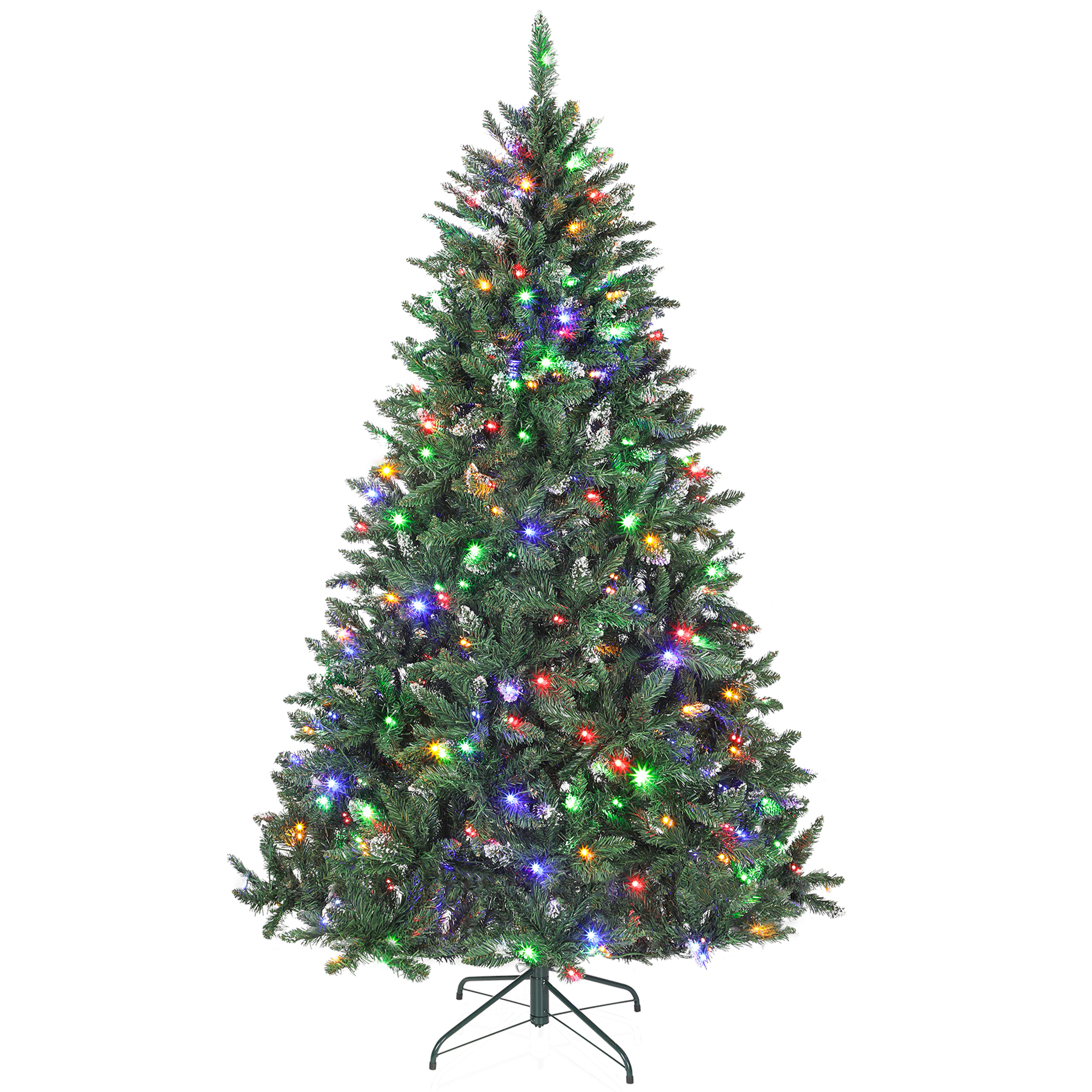 210 Cm Hoher Weihnachtsbaum Mit Led-beleuchtung, 9 Beleuchtungsmodi, 1160 Zweigen Und Künstlichem Grünen Schnee