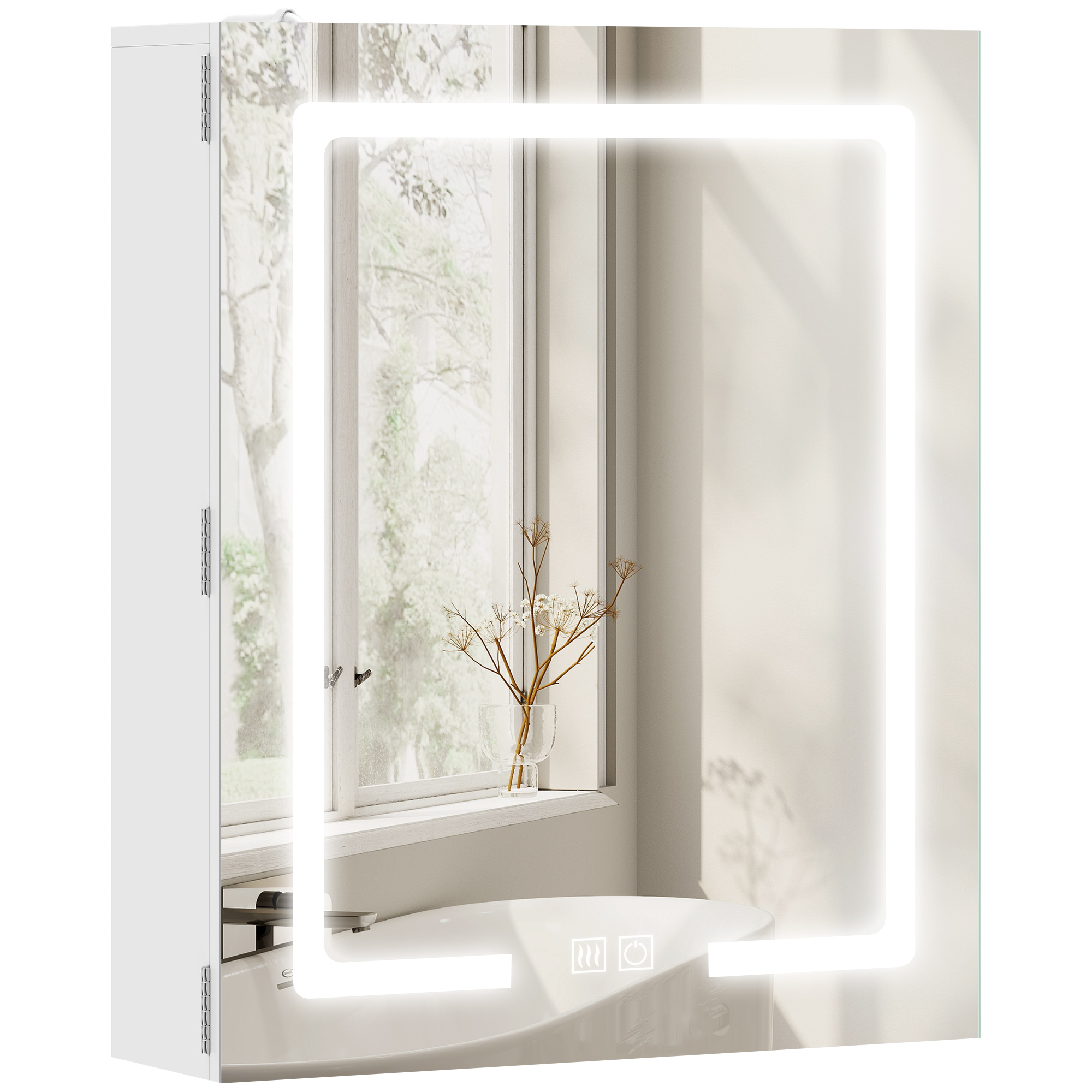 Badezimmer-waschtisch Mit Spiegel, Verstellbarer Led-beleuchtung Und Antibeschlagsystem, 50 X 15 X 60 Cm, Weiß
