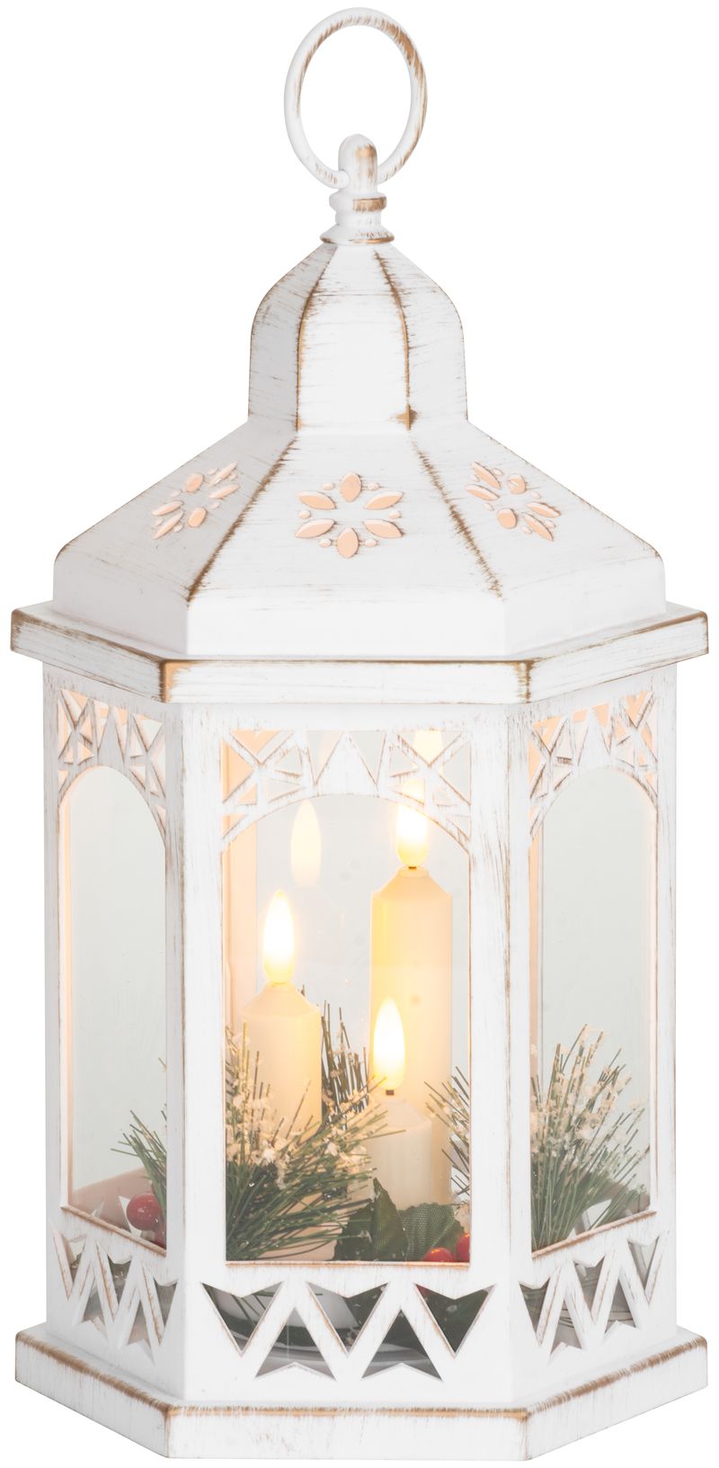 Laterne Magichome Weihnachten Marokko, Led Warmweiß, Kerzen, Weiß, 3xaaa, Kunststoff, Timer, 18x15x32 Cm