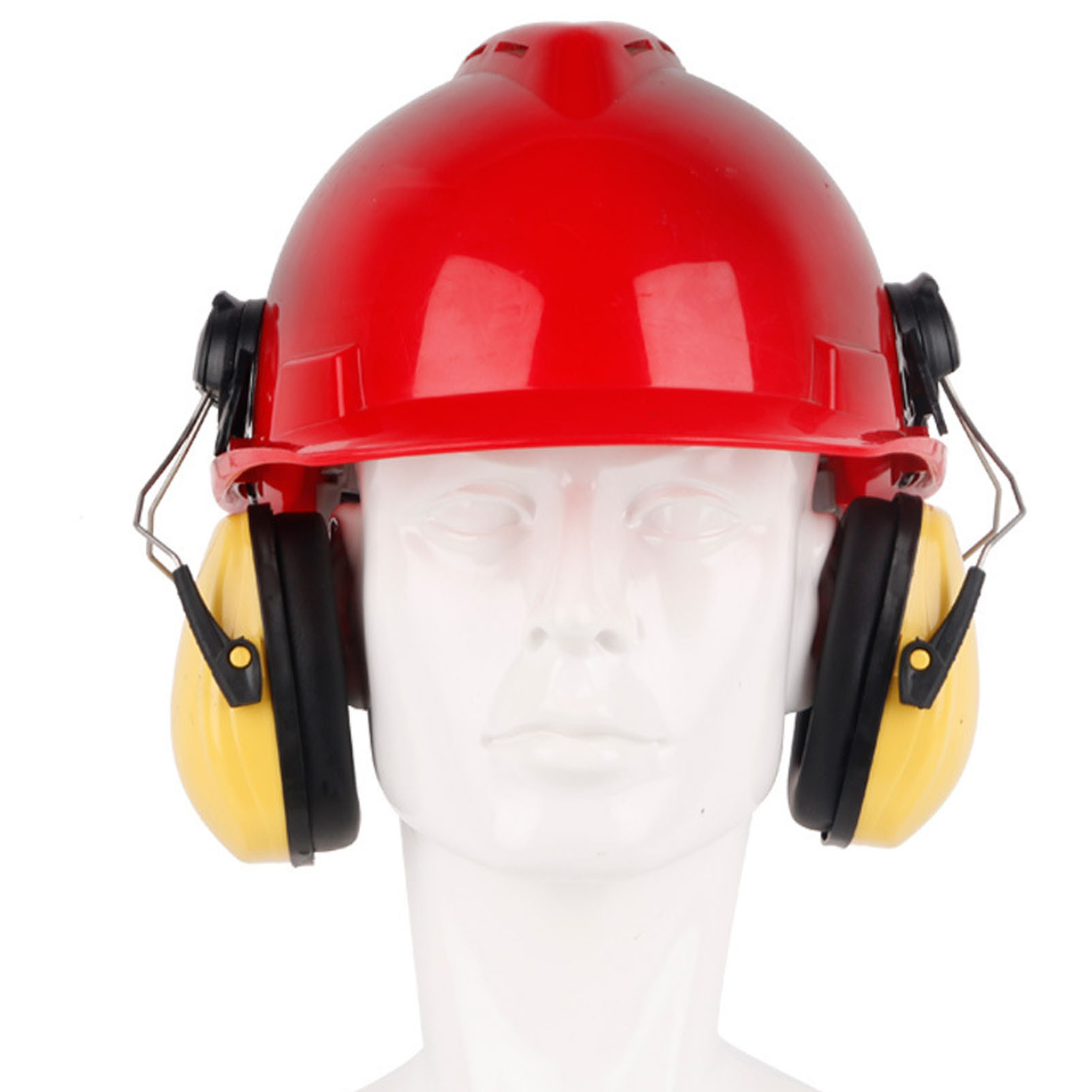 Tragen Von Geräuschdämpfenden Schutzhelmen Zur Lärmreduzierung Auf Baustellen, Holzfäll-, Schneid- Und Schleifstellen Gelbe Geräuschdämpfende Helme.