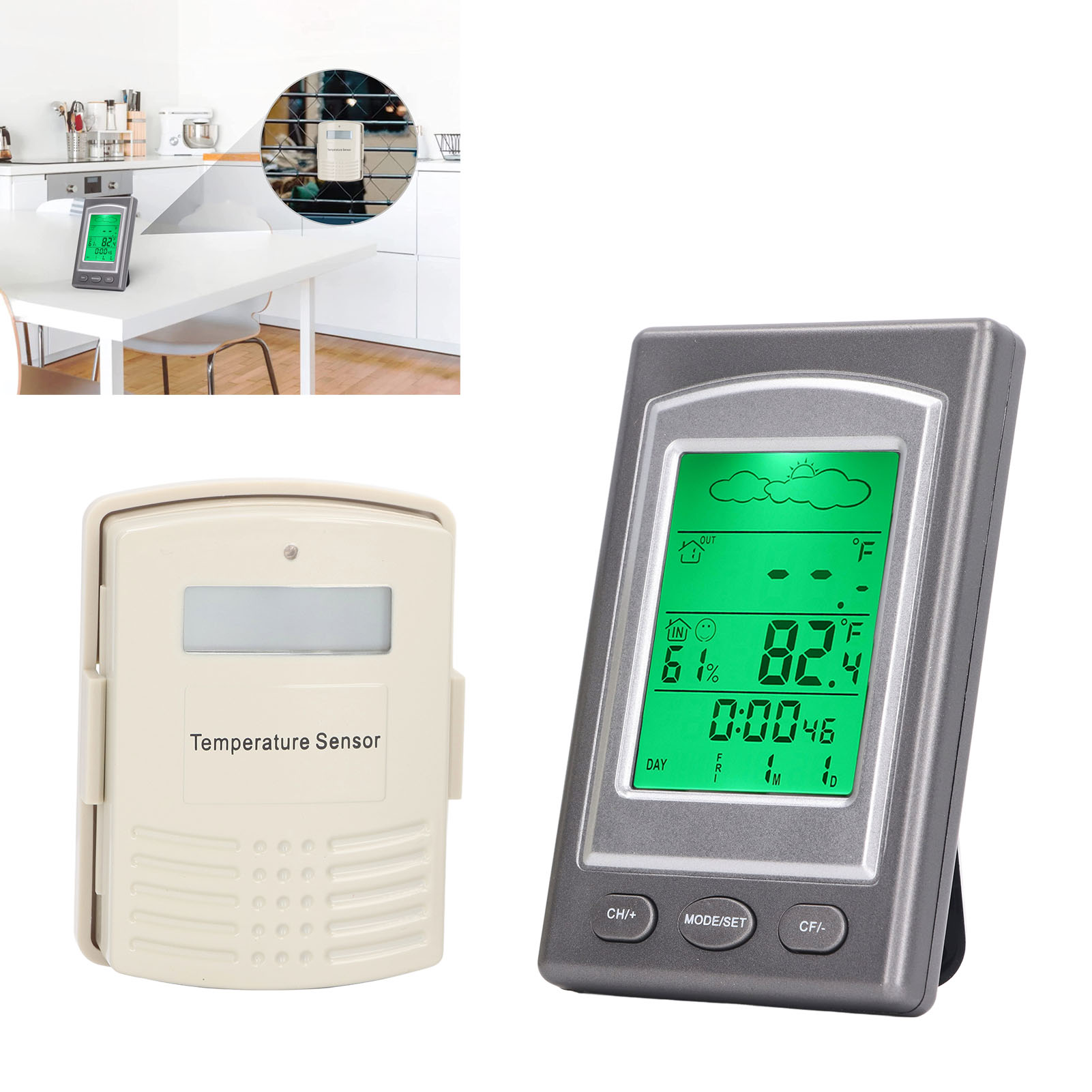 Zw1268 Drahtloses Digitales Thermometer Und Hygrometer, Wetteruhr, Wetterstation, Drahtloses Thermometer Für Den Innen- Und Außenbereich
