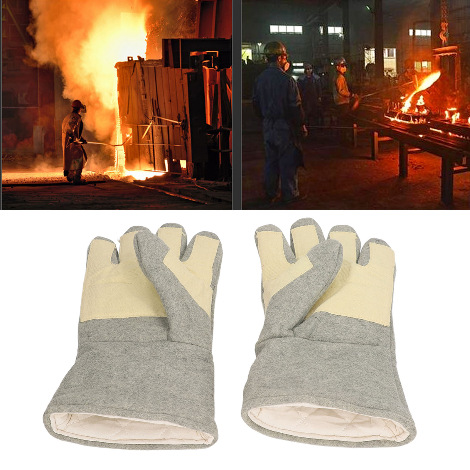 Ein Paar Hochtemperaturbeständige Aramid-isolierhandschuhe, Flammhemmend Bis 500 Grad, Abriebfest Und Für Den Industriellen Einsatz Geeignet. Verstärkte, Dicke Fünf-finger-handschuhe Mit Feuerfester B