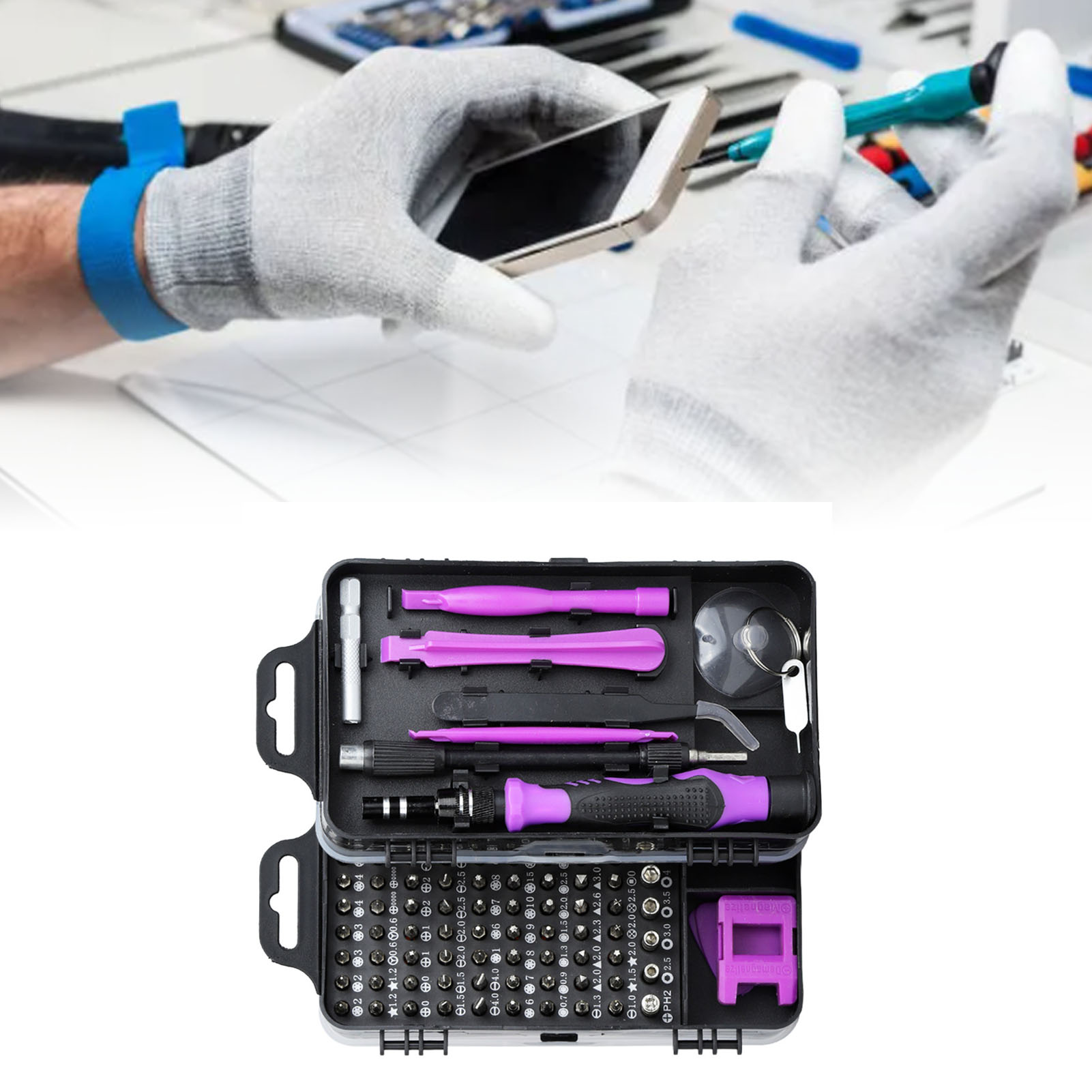 Multifunktions-schraubendreher-set Zum Zerlegen Und Reparieren Von Uhren Und Mobiltelefonen, 115-teiliges Schraubendreher-set Aus Kohlenstoffstahl, Lila.