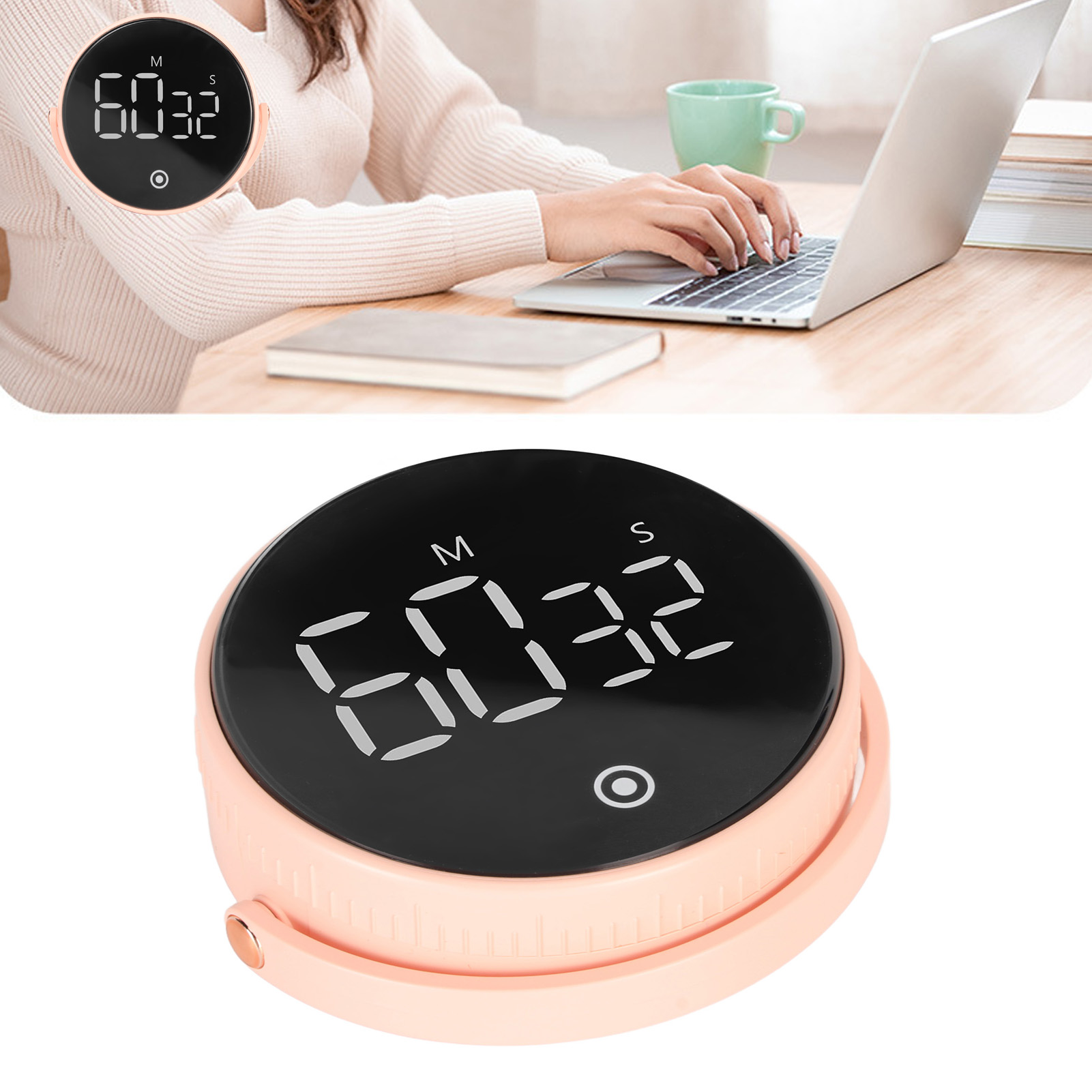 Neuer, Großflächiger, Drehbarer Digitaltimer Mit Magnetischer Befestigung (rosa)