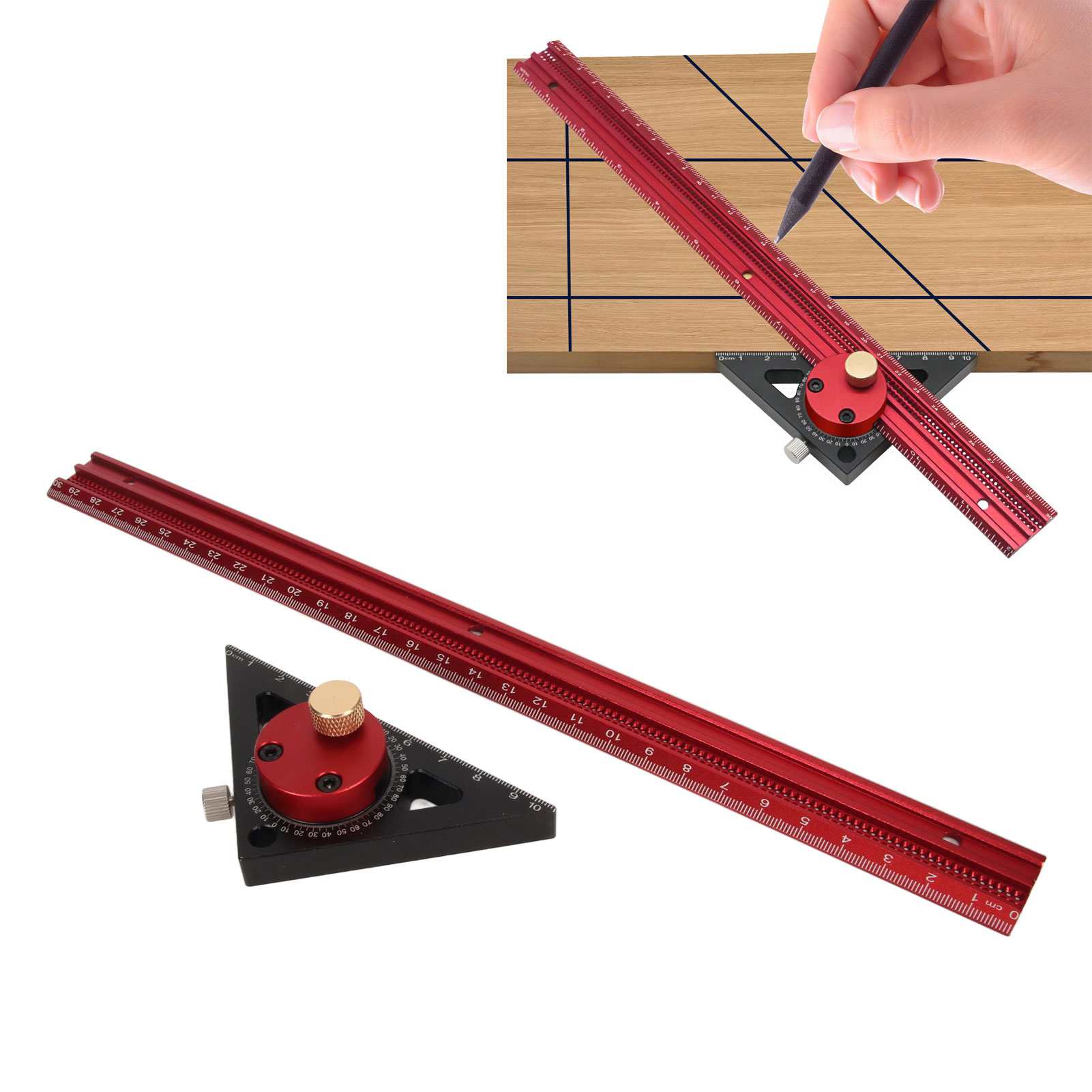 300-mm-holzbearbeitungs-anreißlineal, Lineal Aus Perforierter Aluminiumlegierung, 360° Drehbare Anreißhilfe, Winkel- Und Stützlineal