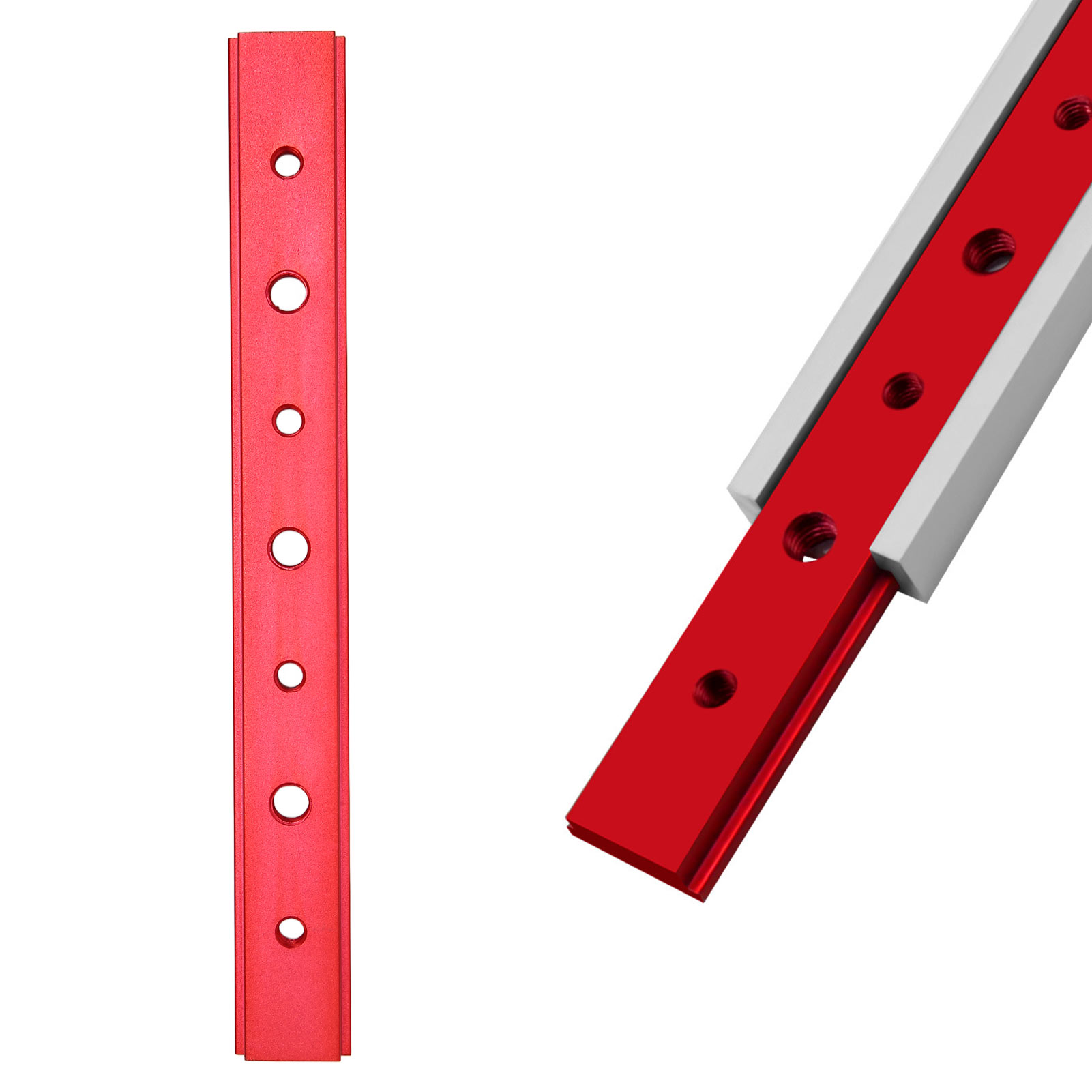 Diy-modifikationsteile Für Tisch- Und Kreissägen, Darunter 200 Mm Lange, Perforierte Gleitschienen Aus Roter Aluminiumlegierung.
