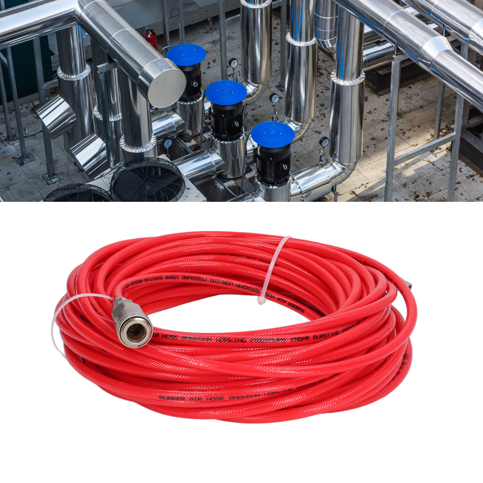 Schlauchschelle Für Pu-pneumatikschlauch Typ Pu85 Φ58mm 20m Mit 1/4 Zoll Npt Schnellkupplung, Hochdruckschlauch, Drahtummantelter Schlauch, Hochdruckluftschlauch Für Luftkompressor, Rot.
