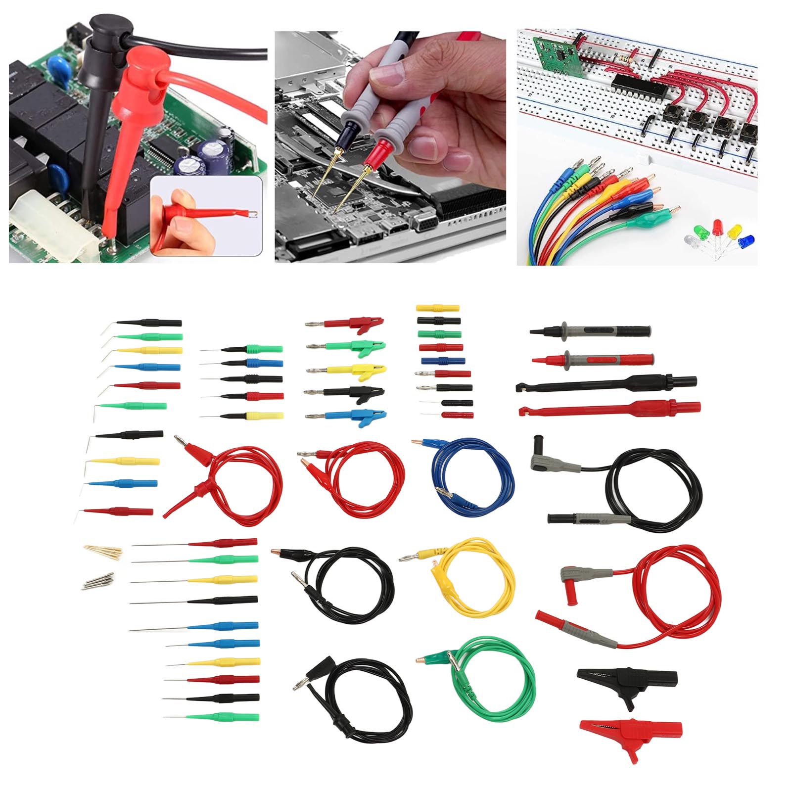 Das 62-in-1 Multimeter-prüfspitzen- Und Messleitungsset, Einschließlich Eines Satzes Austauschbarer Präzisionsprüfspitzen Und Krokodilklemmen, Wird Häufig Für Digitale Elektrische Prüfungen Verwendet.