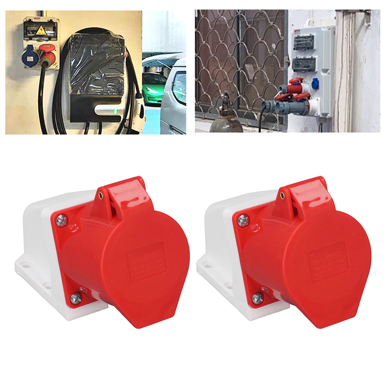 Verkaufseinheit: 2er-packung: Ip44-aufputzsteckdose, 5-polig, 32 A, 220–380 V/240–415 V