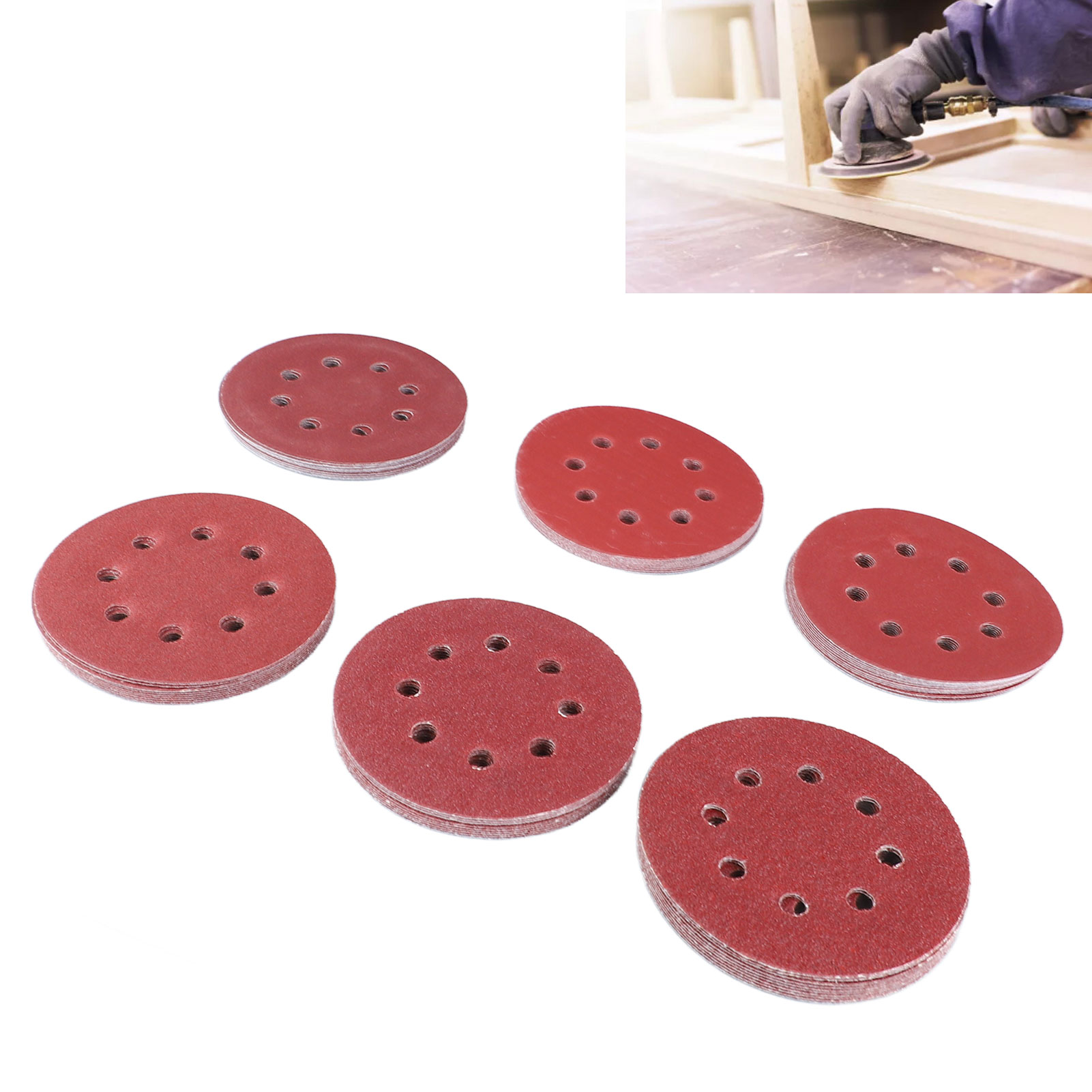 125 Mm (5 Zoll) Beflocktes Schleifpapier Mit 8 Löchern, Beflockter Rückseite Und Runder Körnung