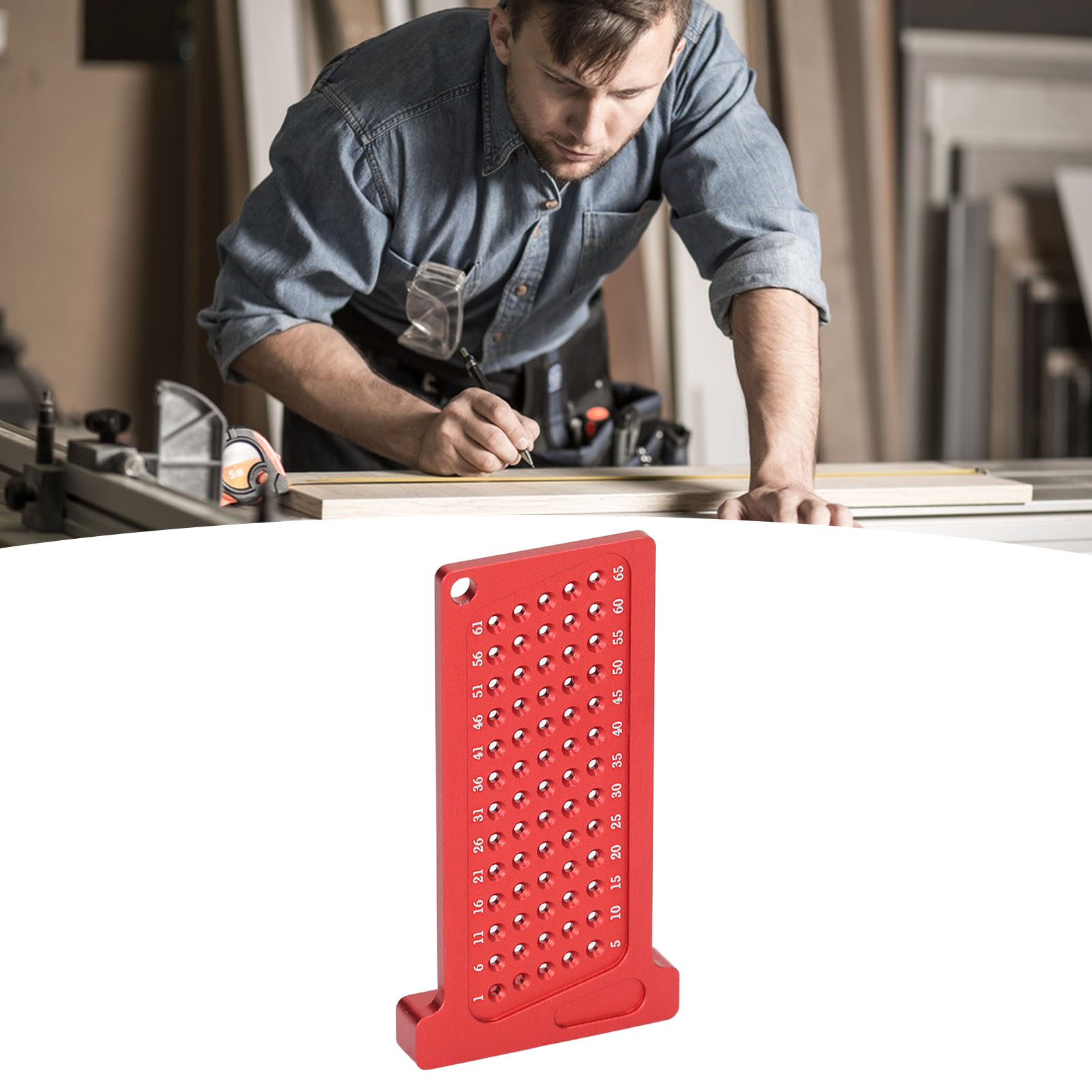 65 Mm Perforiertes Lineal Für Holzbearbeitung, Zum Messen Und Zeichnen.