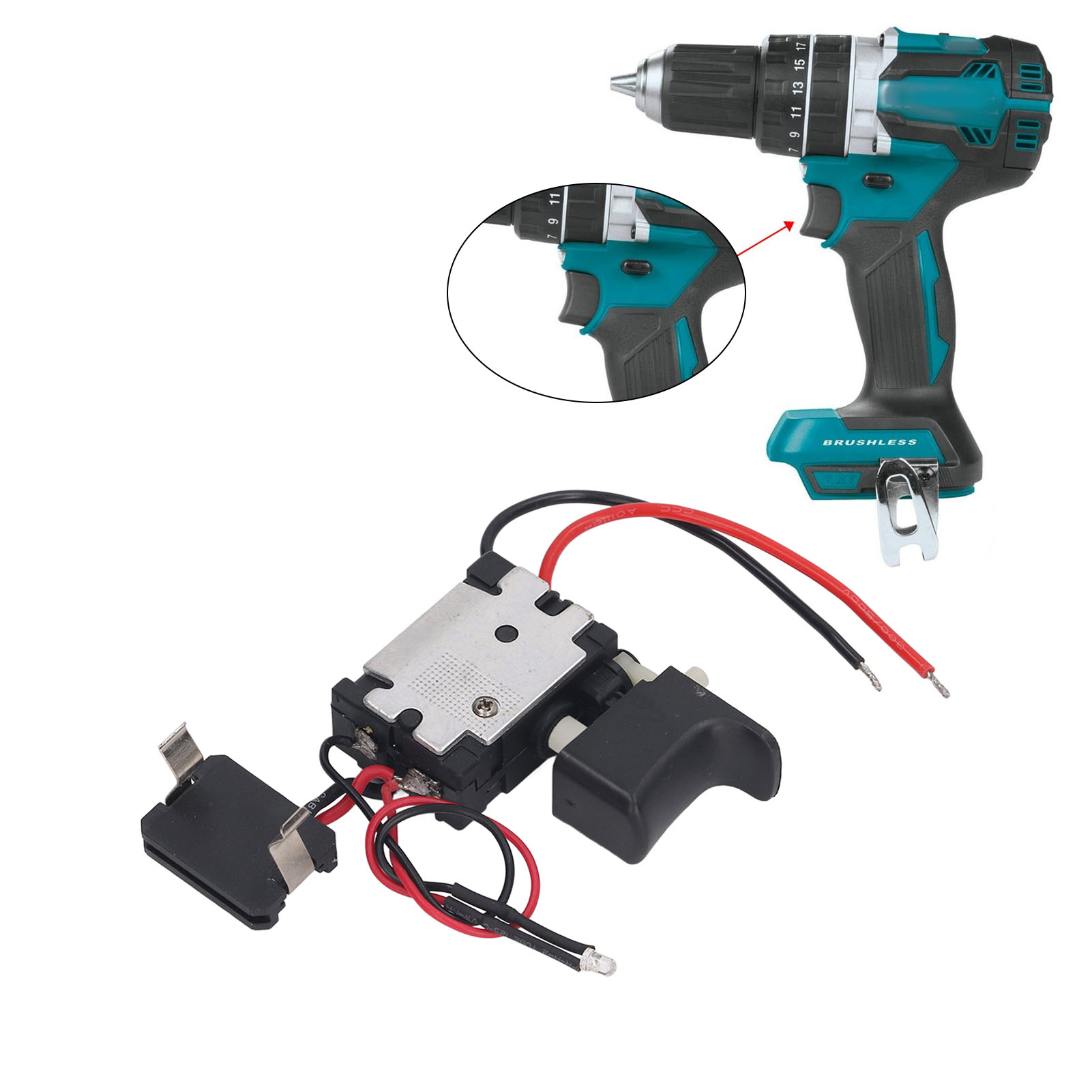 Universalschalter Für Elektrische Schlüssel 0478, Kompatibel Mit Elektrowerkzeugen Mit Kontrollleuchte, 7,2-24 V.