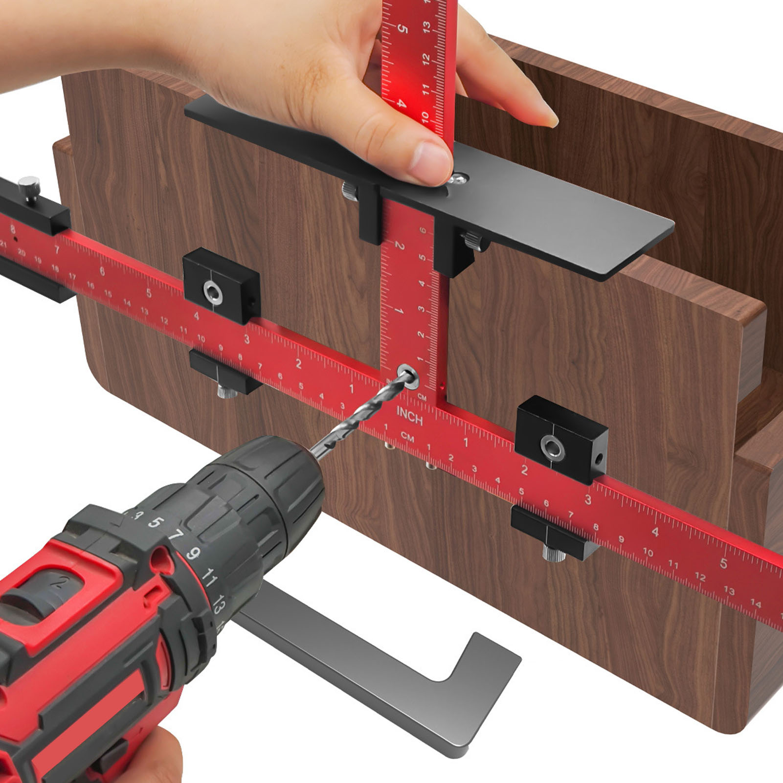 Erweiterte Version - Bohr- Und Positionierwerkzeug Mit Griff Aus Aluminiumlegierung, Hilfswerkzeug Für Die Holzbearbeitung, Bohrer Zum Einbau Von Schranktürgriffen.