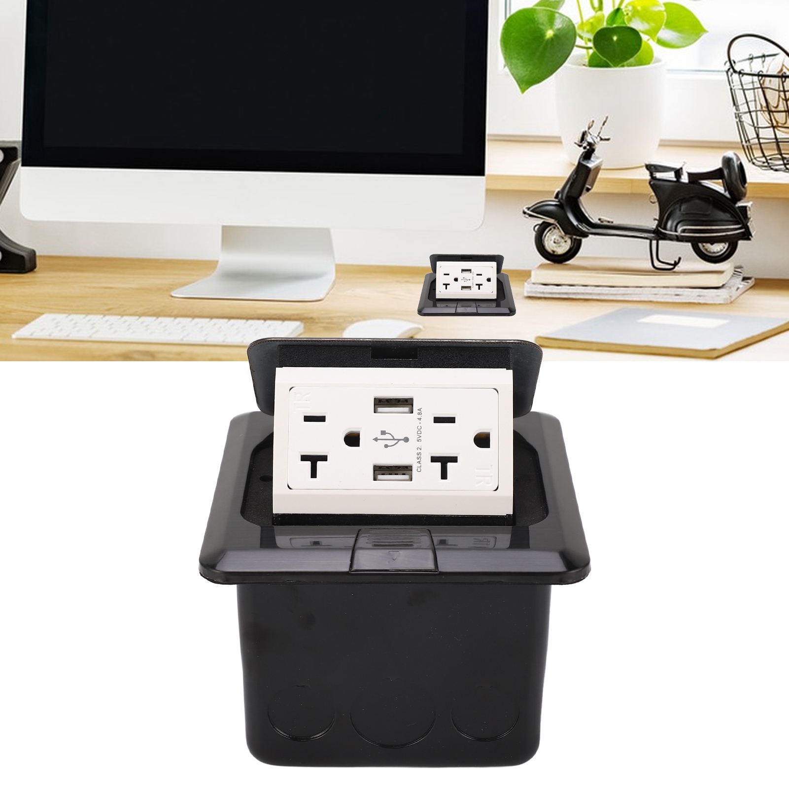 Zwei Usb-steckdosen (20 A, Langsame Ausgangsleistung), Hohes, Versenktes Gehäuse, Schwarzer Edelstahl, Us-standard +125 V Wechselstrom